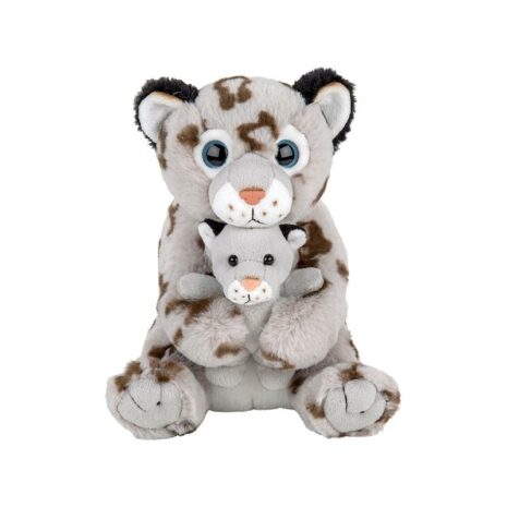 Schneeleopard mit Baby 25cm